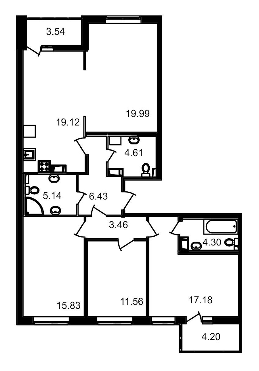 3-комнатная квартира 107.62 м², 11/11 эт., ЖК «Чёрная речка»